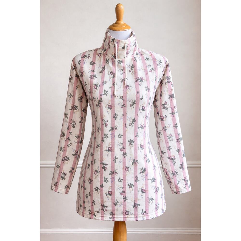 Vintage 80s‎ Jeremy Beau Cottage Floral Mock Neck Sweatshirt Sweater M